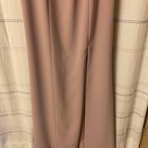 Dessy Seamed Bodice Crepe Trumpet Gown with Front Slit in Suede Rose Size 6 - Picture 6 of 9